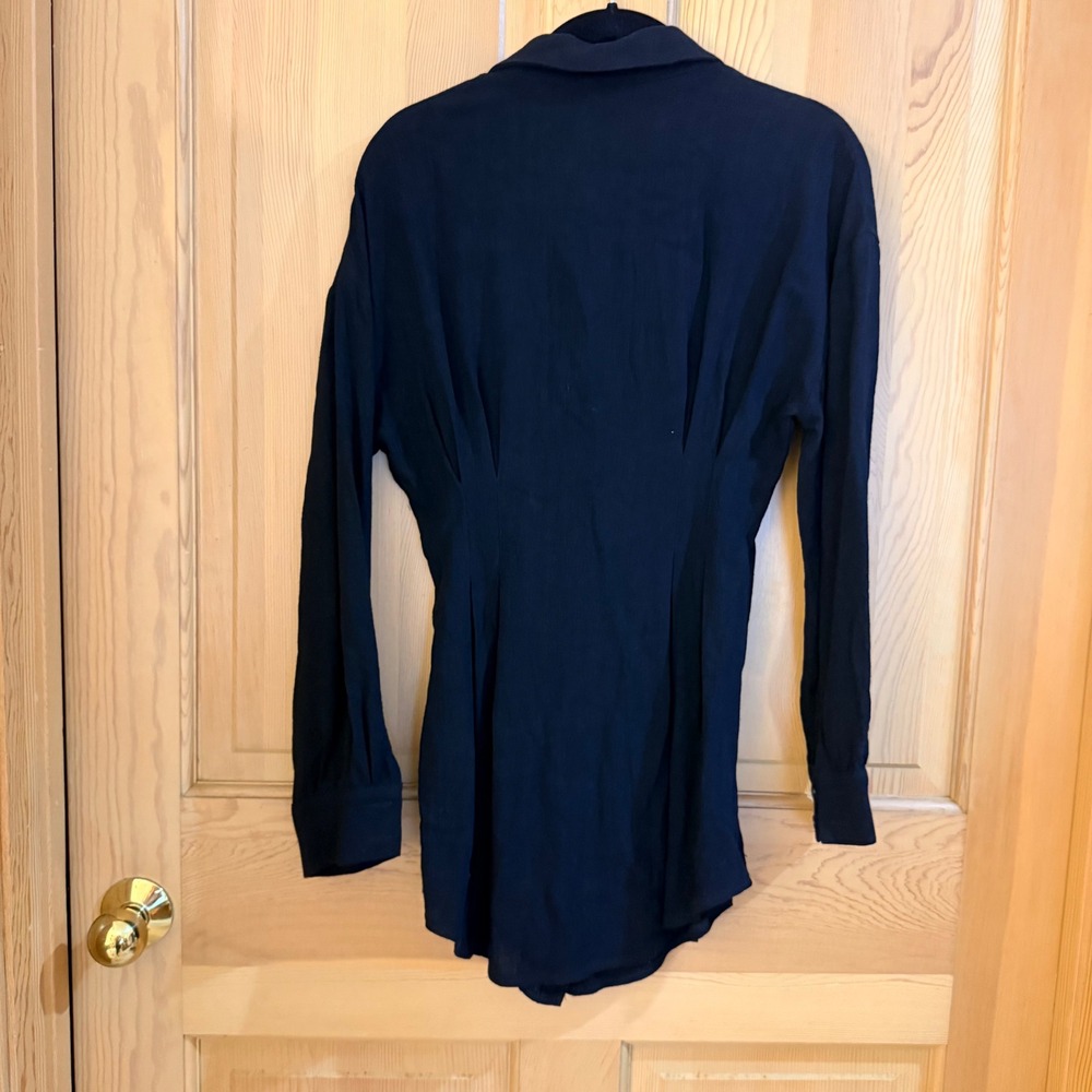 White Fox Feels Like A Holiday Shirt Dress Small Black Pleated Waist Long Sleeve - Picture 14 of 14